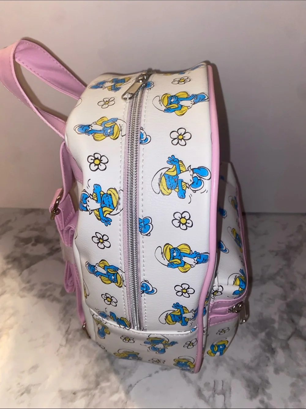 Claire's The Smurfs Mini Backpack - White, Pink, Blue, Yellow